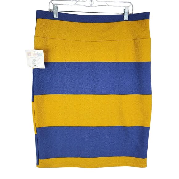Women's LuLaRoe Striped Pencil Skirt Blue & Yellow Stretch Fabric Size 3XL - Picture 1 of 8